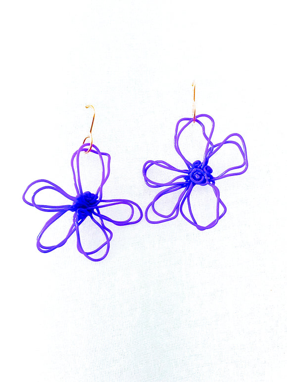 flower earrings . hand drawn . purple