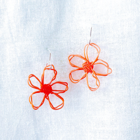 flower earrings . hand drawn . orange