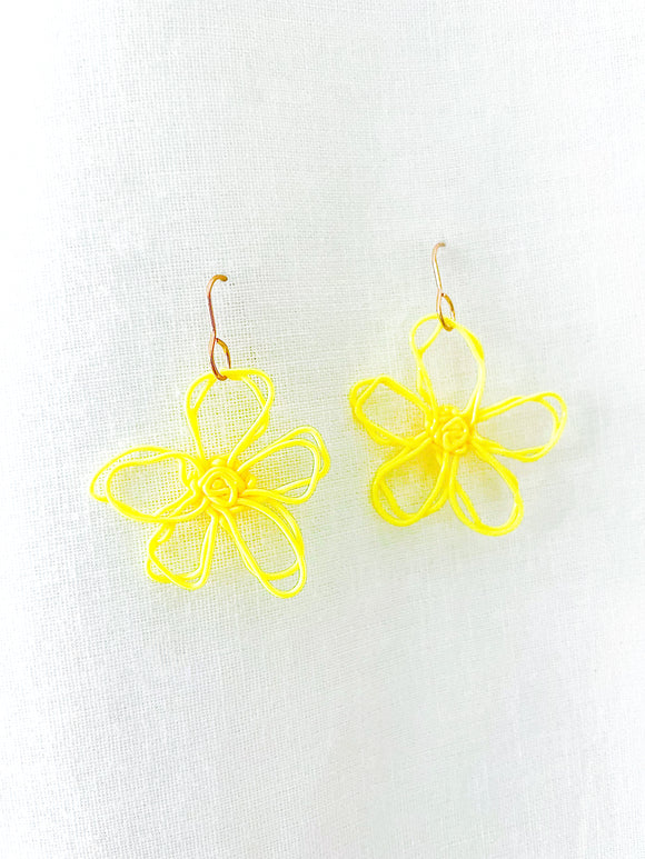 flower earrings . hand drawn . yellow