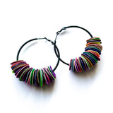 glitter confetti hoop earrings . rainbow . medium black