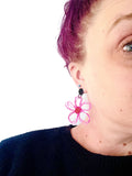 flower earrings . hand drawn . daisy . purple green