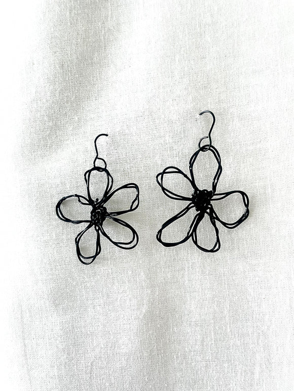 flower earrings . hand drawn . black