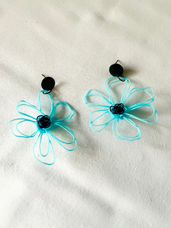flower earrings . hand drawn . daisy . blue black