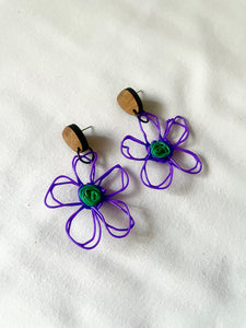 flower earrings . hand drawn . daisy . purple green