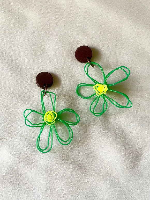 flower earrings . hand drawn . daisy . green yellow