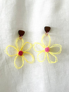 flower earrings . hand drawn . daisy . yellow pink