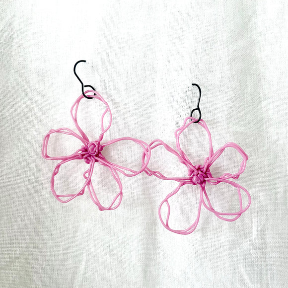 flower earrings . hand drawn . light pink