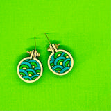mini hoop earrings . green rainbow .