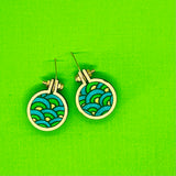 mini hoop earrings . green rainbow .