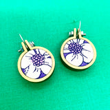 mini hoop earrings . vintage purple flower .