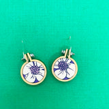 mini hoop earrings . vintage purple flower .